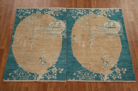 Set of 2 Vegetable Dye Art Deco Oriental Rugs 3x4
