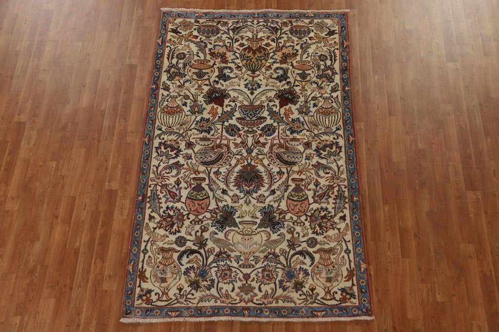 Pictorial Floral Kashmar Persian Area Rug 5x8