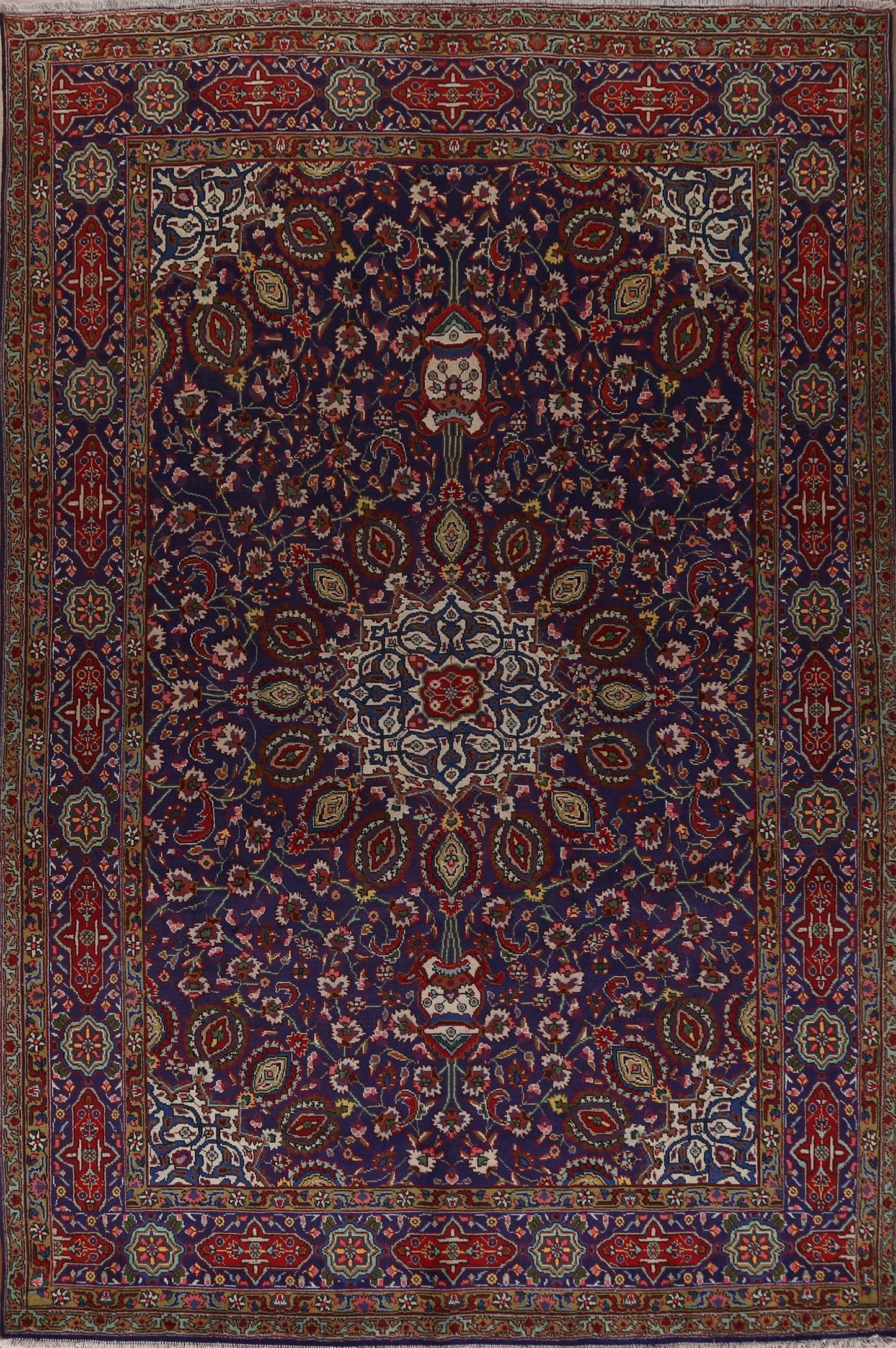 Vintage Navy Blue Tabriz Persian Area Rug 8x11