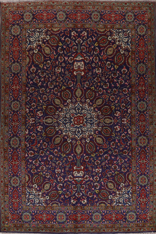 Vintage Navy Blue Tabriz Persian Area Rug 8x11