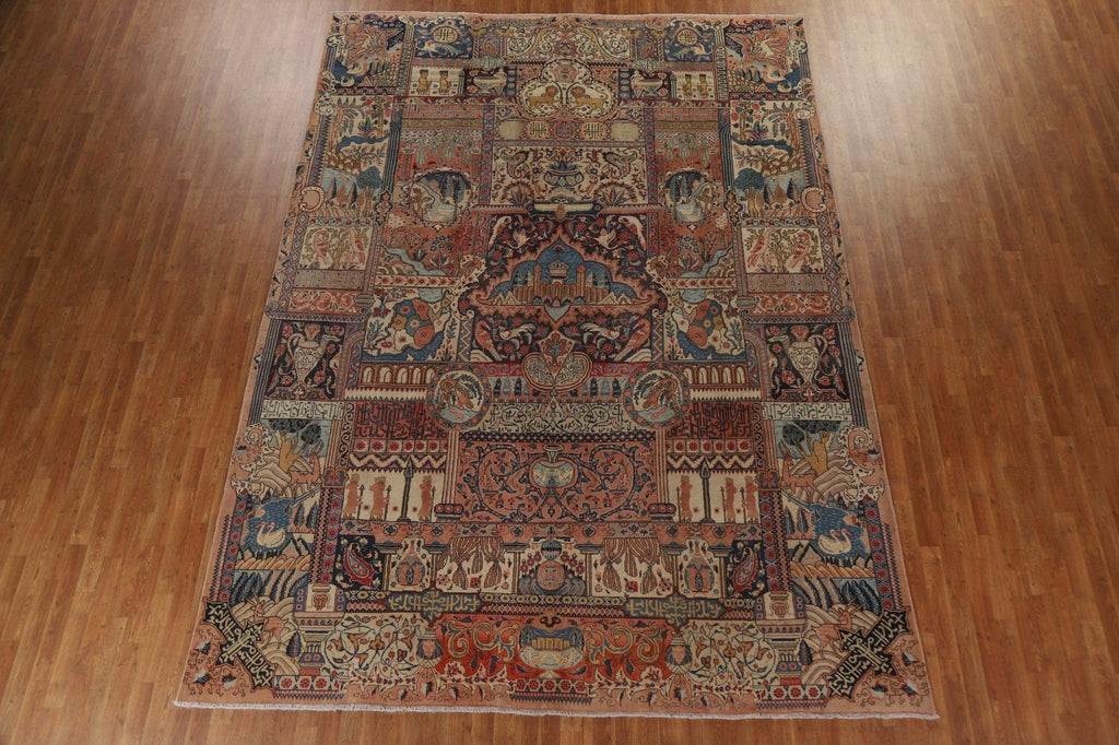 Vegetable Dye Pictorial Kashmar Persian Area Rug 9x13