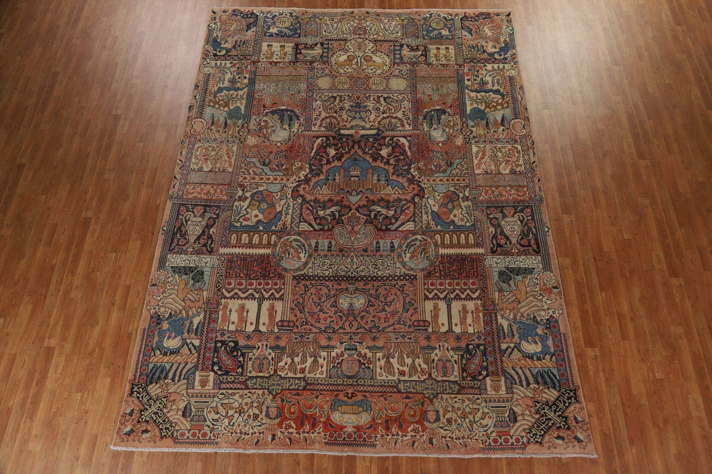 Vegetable Dye Pictorial Kashmar Persian Area Rug 9x13