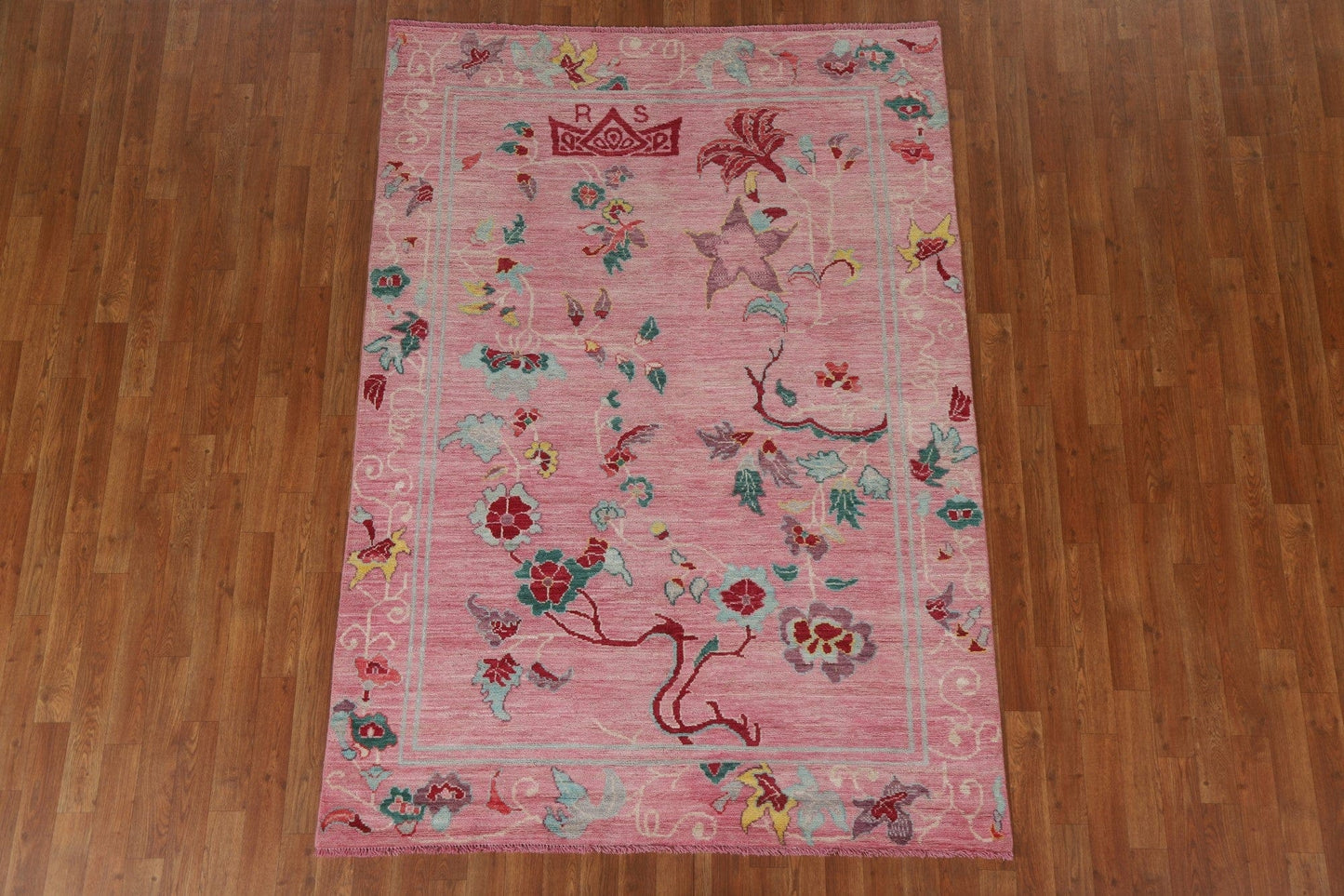 Pink Floral Art Deco Oriental Area Rug 5x7