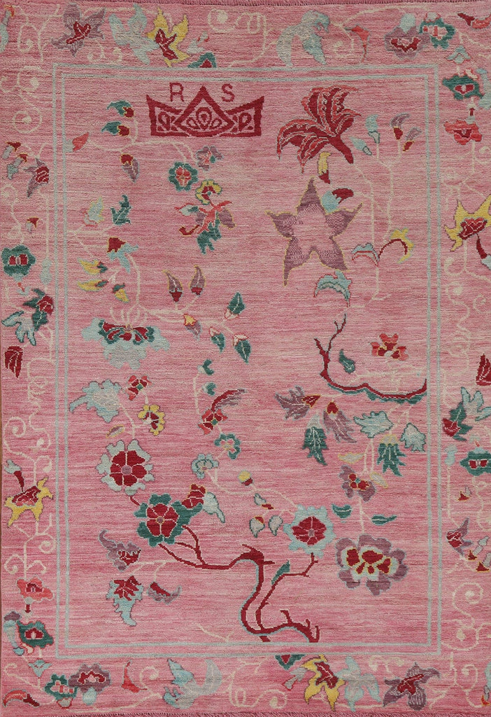 Pink Floral Art Deco Oriental Area Rug 5x7