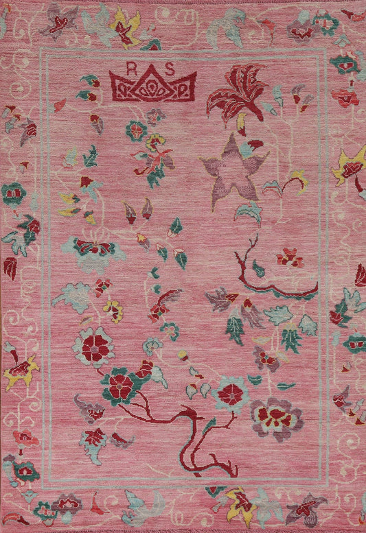Pink Floral Art Deco Oriental Area Rug 5x7