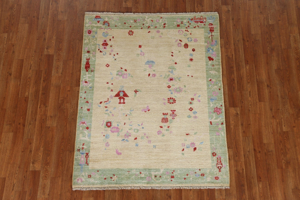 Vegetable Dye Art Deco Oriental Area Rug 4x5