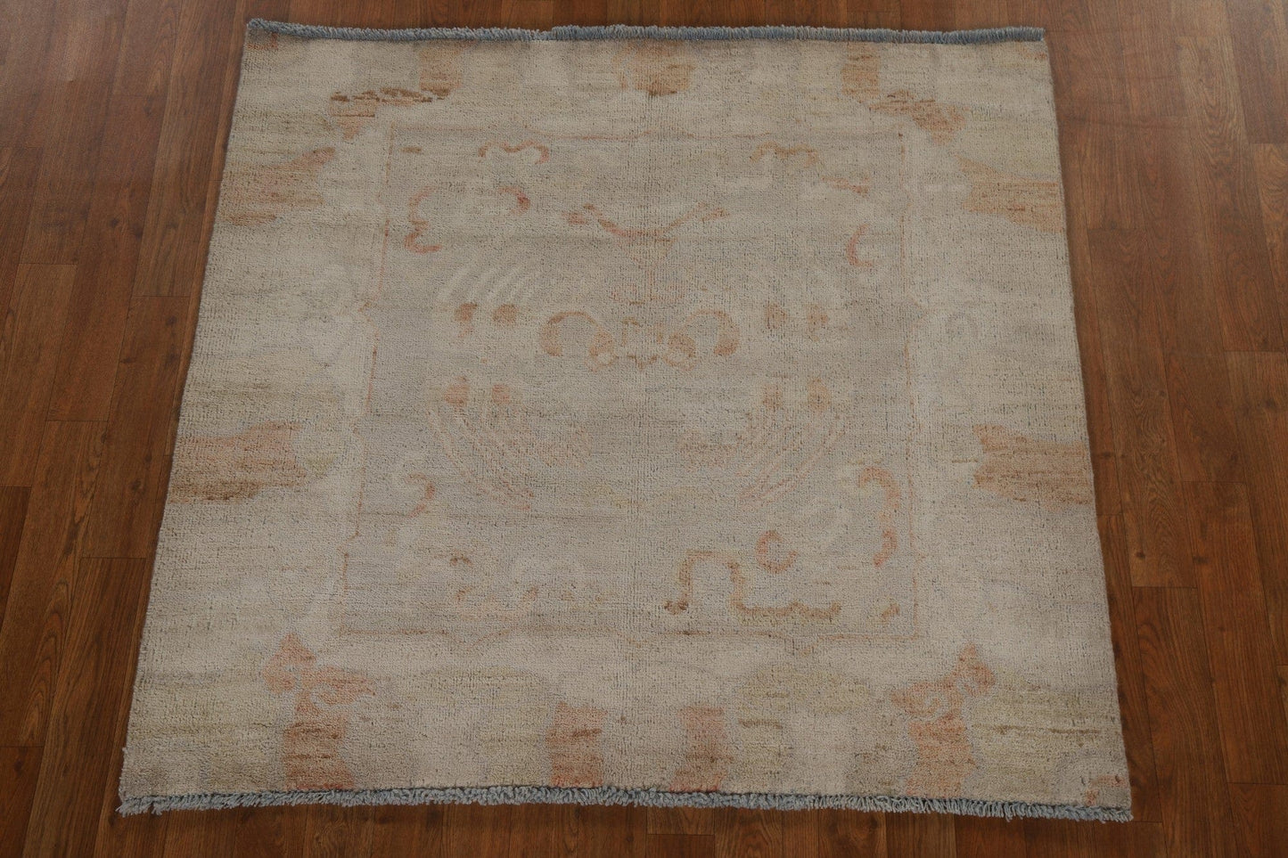 Handmade Muted Art Deco Oriental Square Rug 4x4