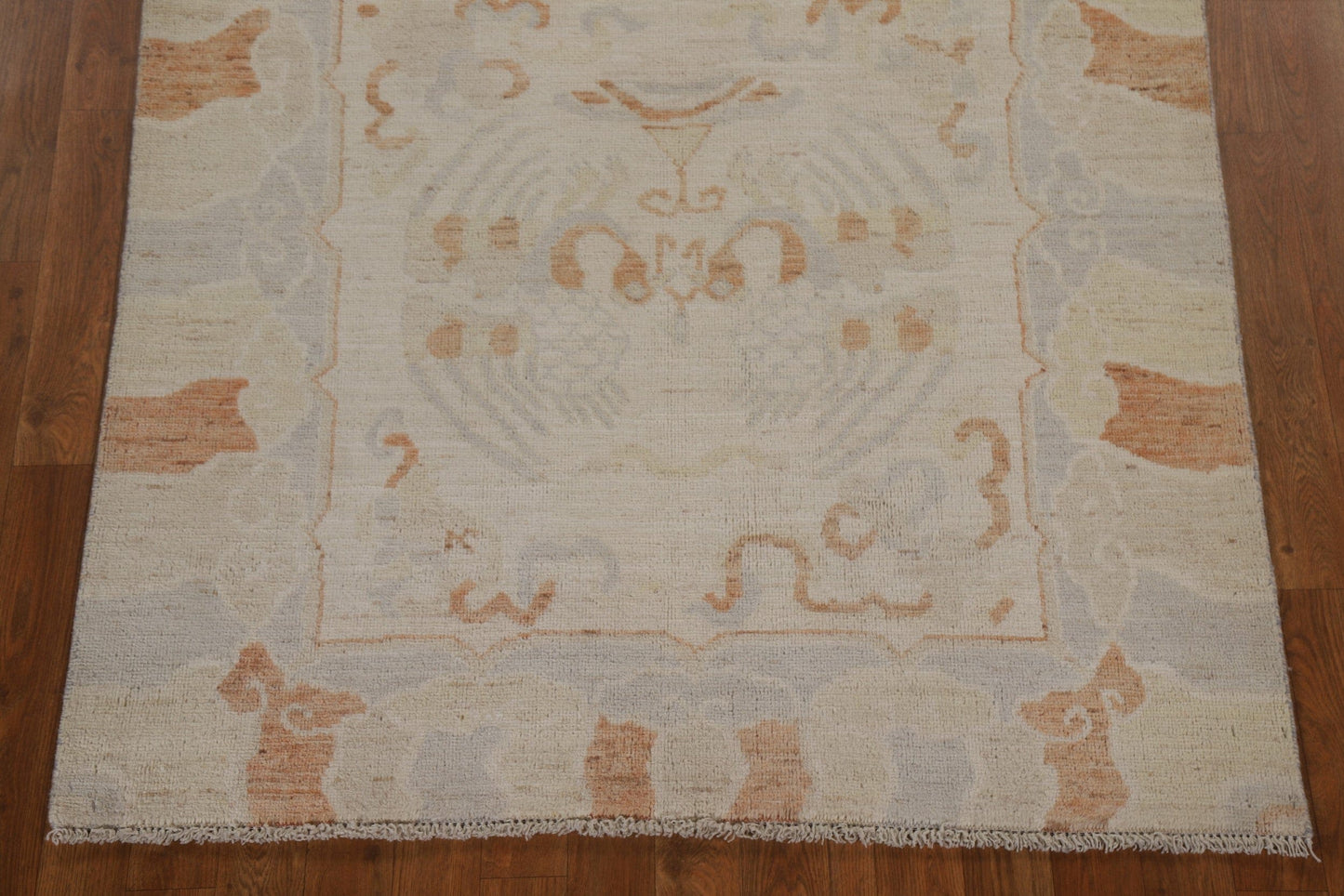 Hand-Knotted Art Deco Oriental Square Rug 4x4