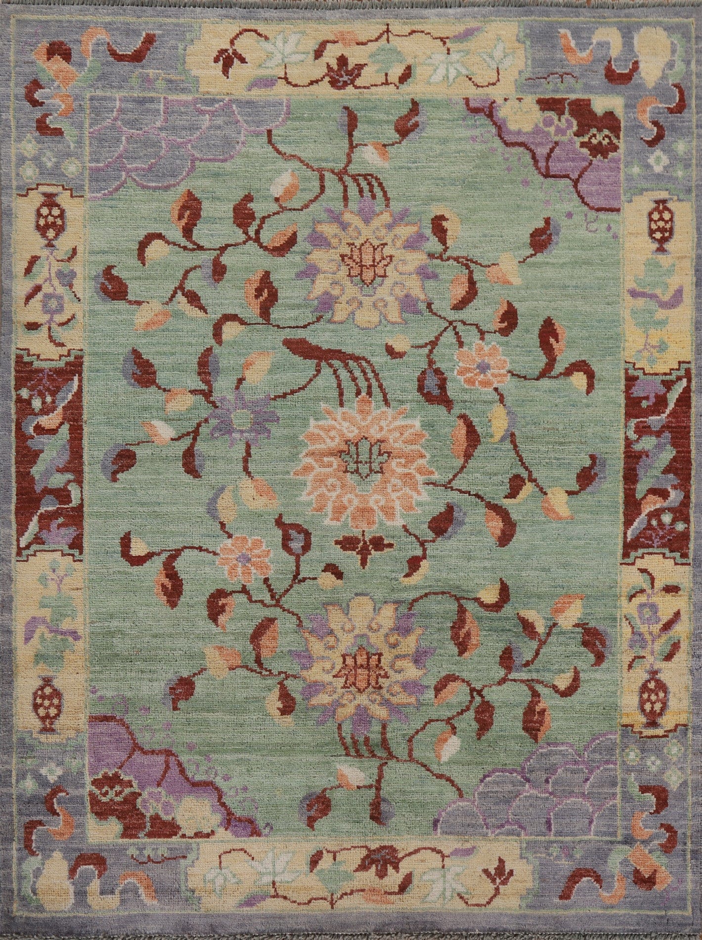 Vegetable Dye Art Deco Oriental Area Rug 4x5