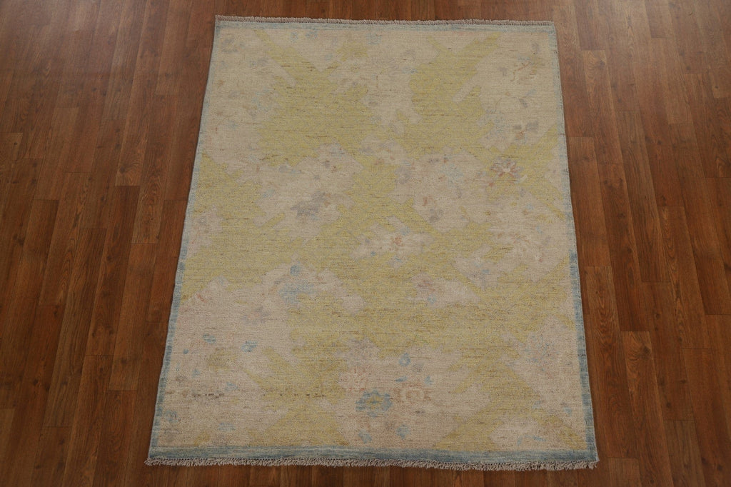 Vegetable Dye Wool Oushak Turkish Area Rug 4x5