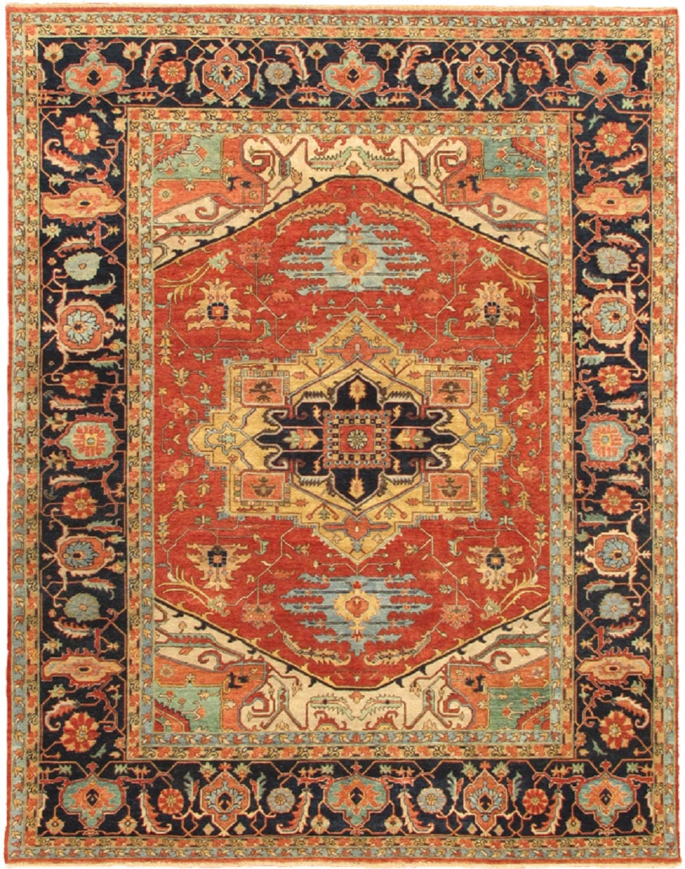 Serapi Collection Hand-Knotted Rust/Navy Lamb's Wool Area Rug- 8'11" X 12' 2"