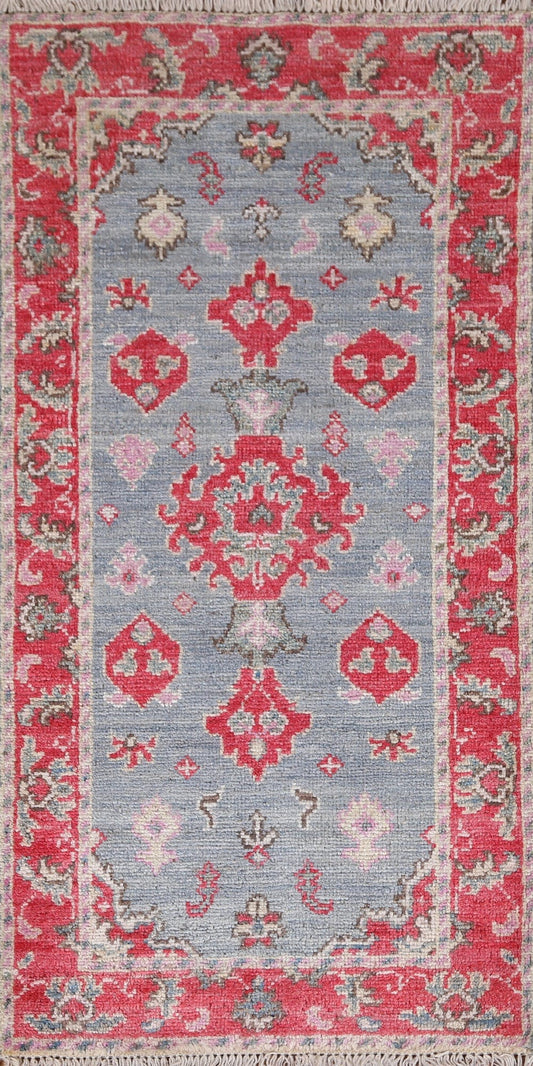 Vegetable Dye Geometric Oushak Turkish Wool Rug 2x4