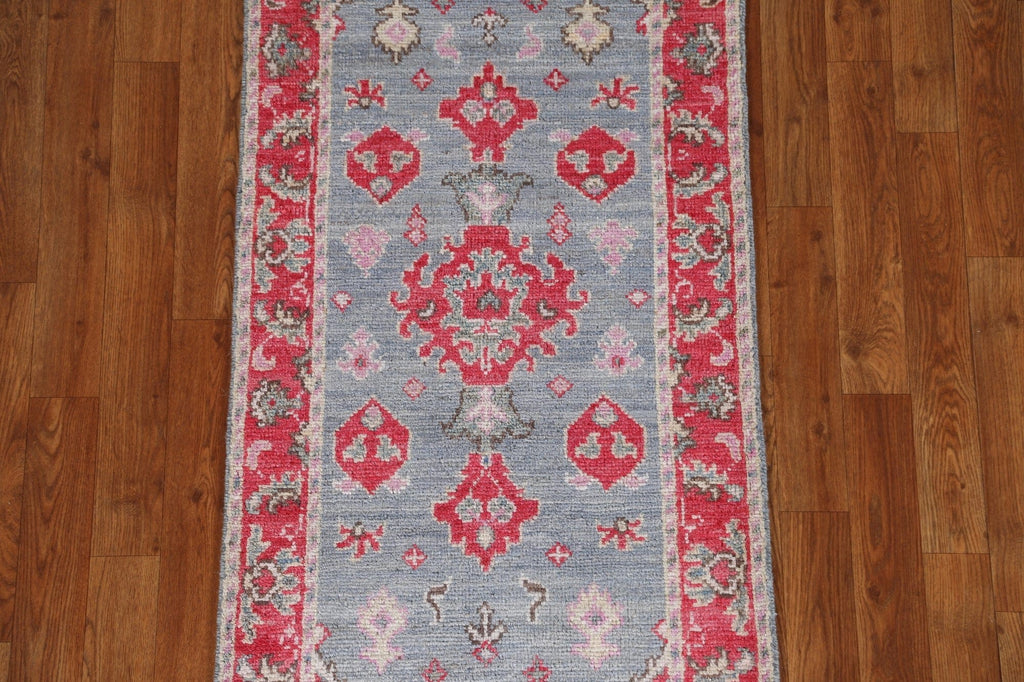 Vegetable Dye Geometric Oushak Turkish Wool Rug 2x4