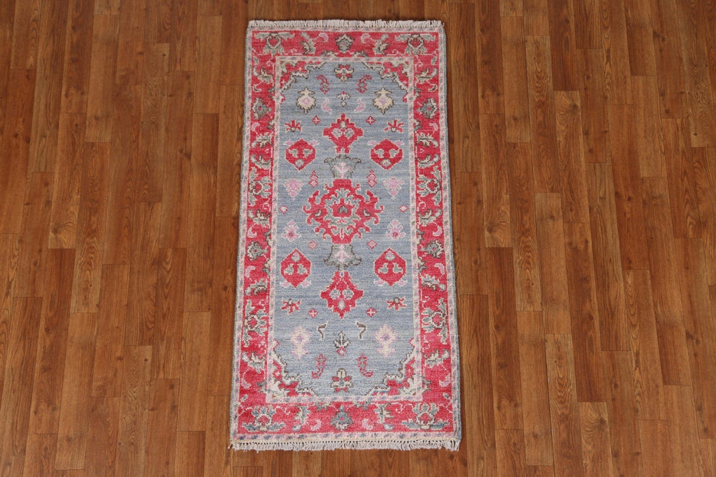 Vegetable Dye Geometric Oushak Turkish Wool Rug 2x4