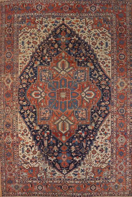 Pre-1900 Antique Vegetable Dye Heriz Bakhshayesh Persian Rug 13x17