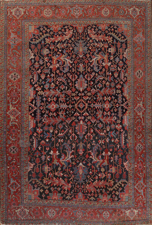 Pre-1900 Antique Vegetable Dye Heriz Serapi Persian Area Rug 9x12