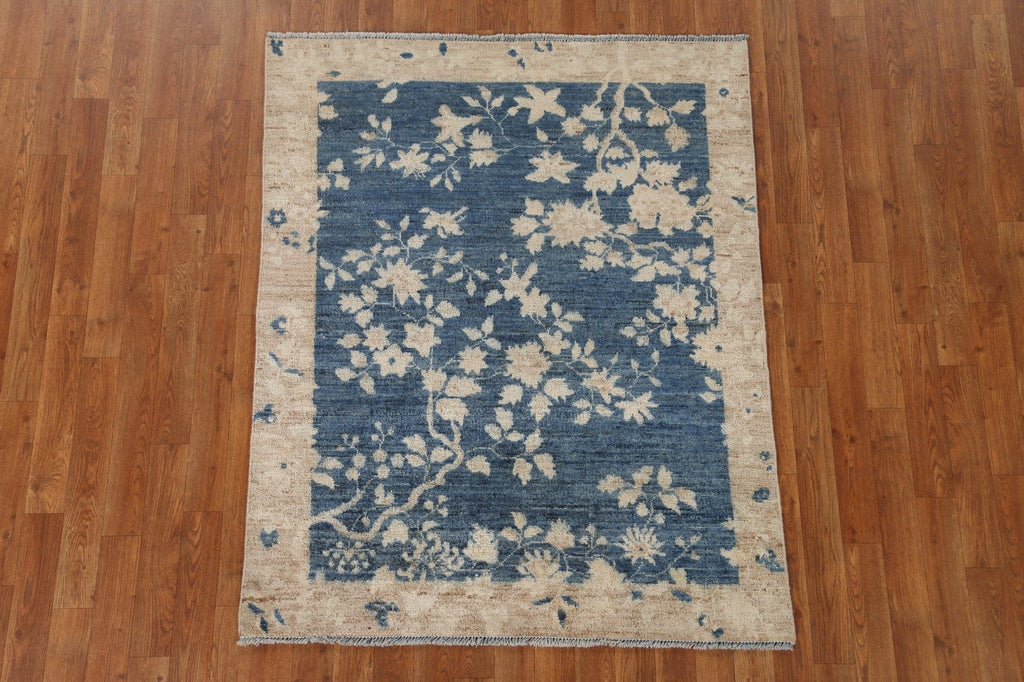 Vegetable Dye Floral Art Deco Oriental Area Rug 4x5