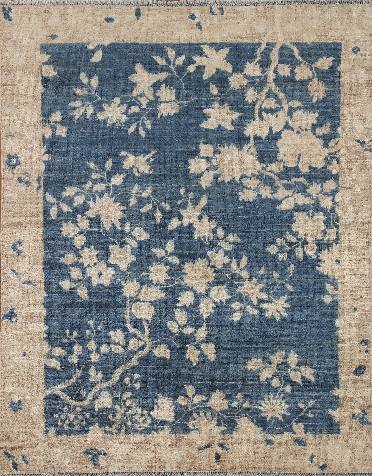 Vegetable Dye Floral Art Deco Oriental Area Rug 4x5