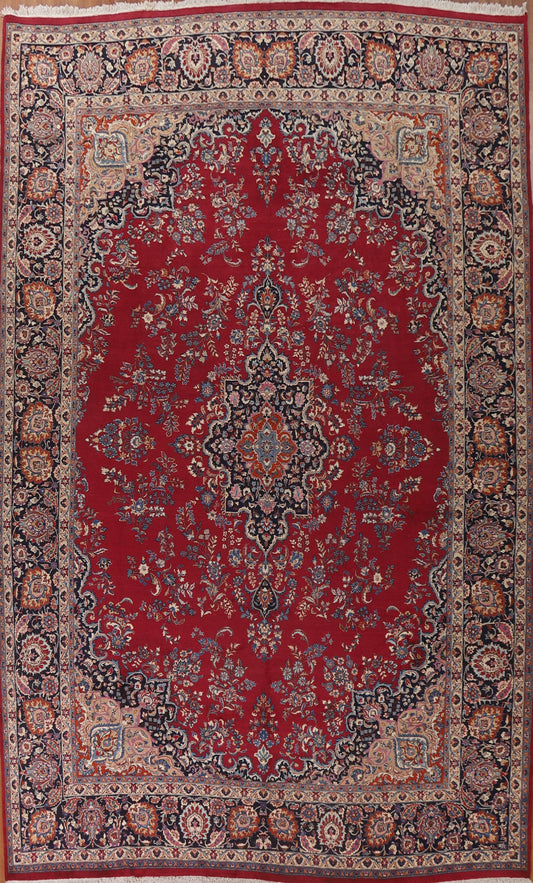 Large Floral Red Mashad Persian Rug 11x16