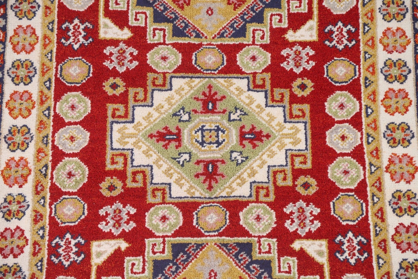 Red Geometric Kazak Oriental Area Rug 4x6