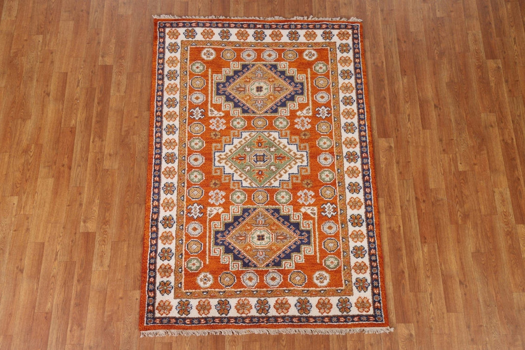 Orange Wool Kazak Oriental Area Rug 4x6