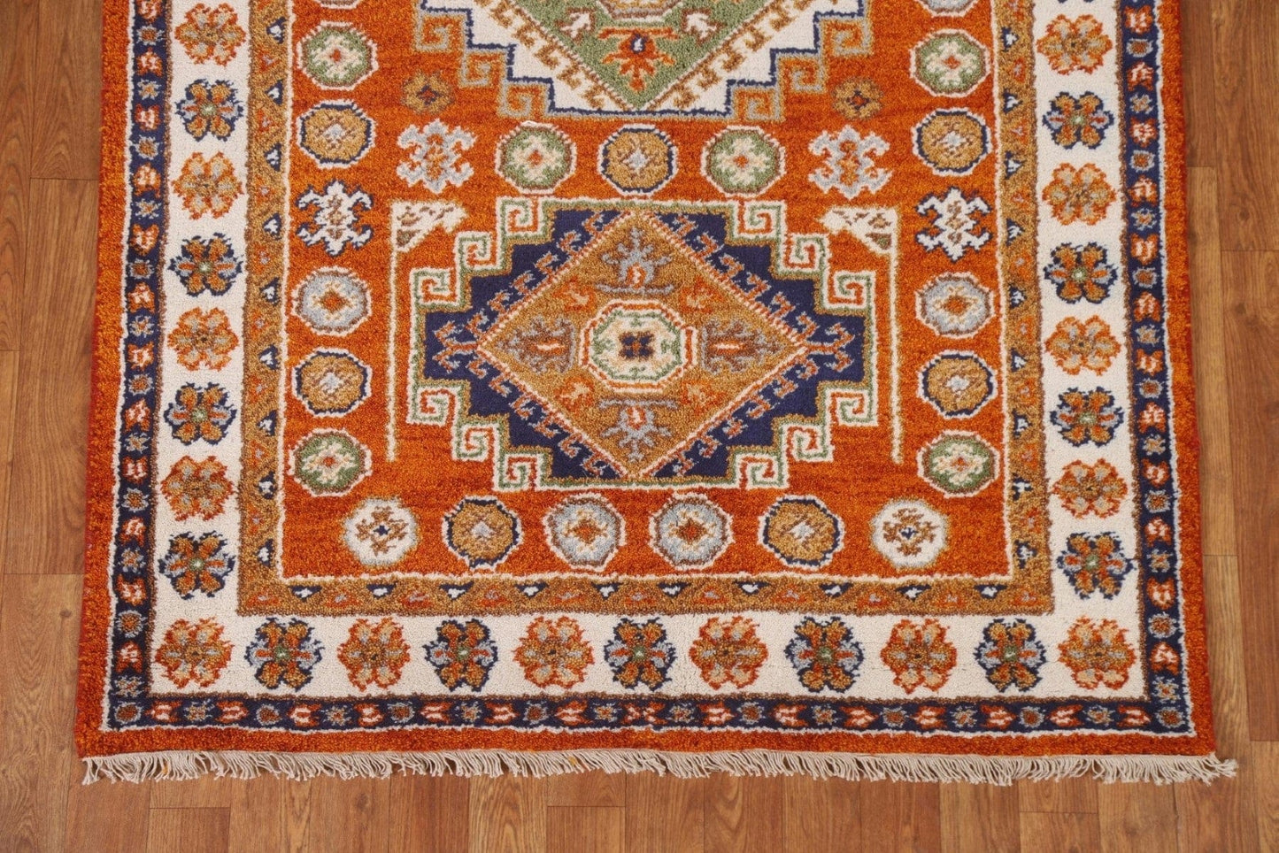 Orange Wool Kazak Oriental Area Rug 4x6