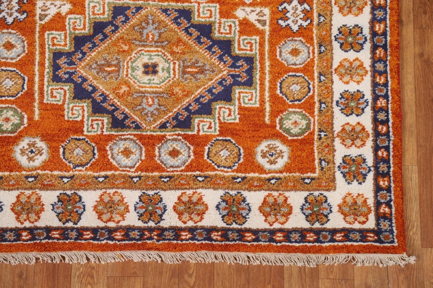 Orange Wool Kazak Oriental Area Rug 4x6