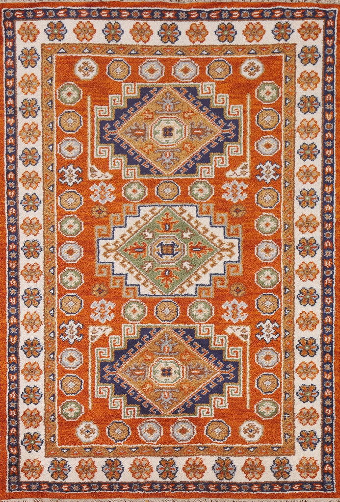 Orange Wool Kazak Oriental Area Rug 4x6