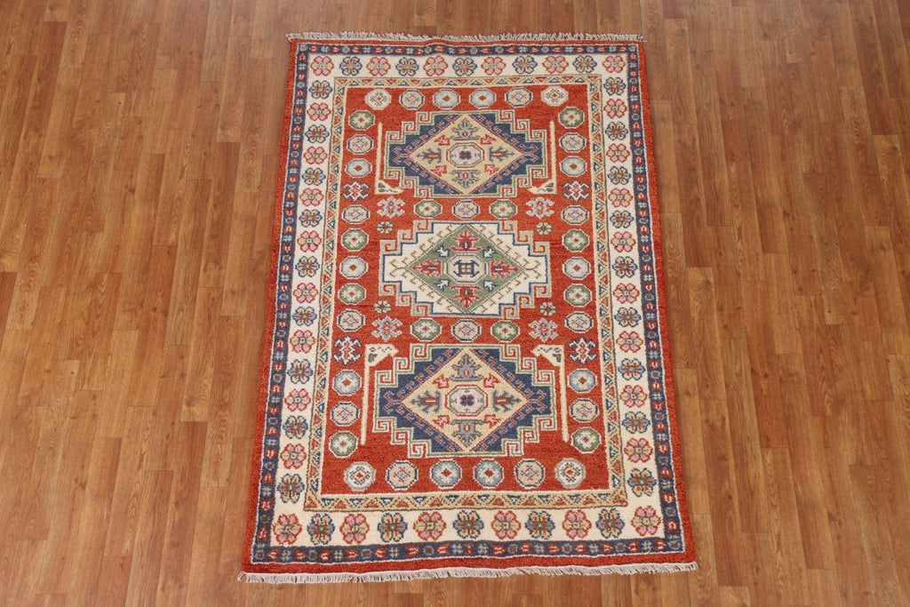 Geometric Wool Kazak Oriental Area Rug 4x6