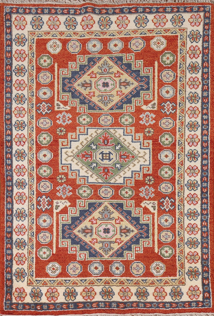 Geometric Wool Kazak Oriental Area Rug 4x6