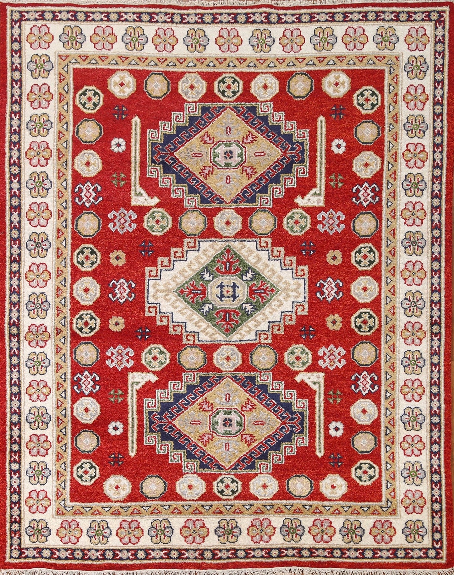 Red Wool Kazak Oriental Area Rug 7x8