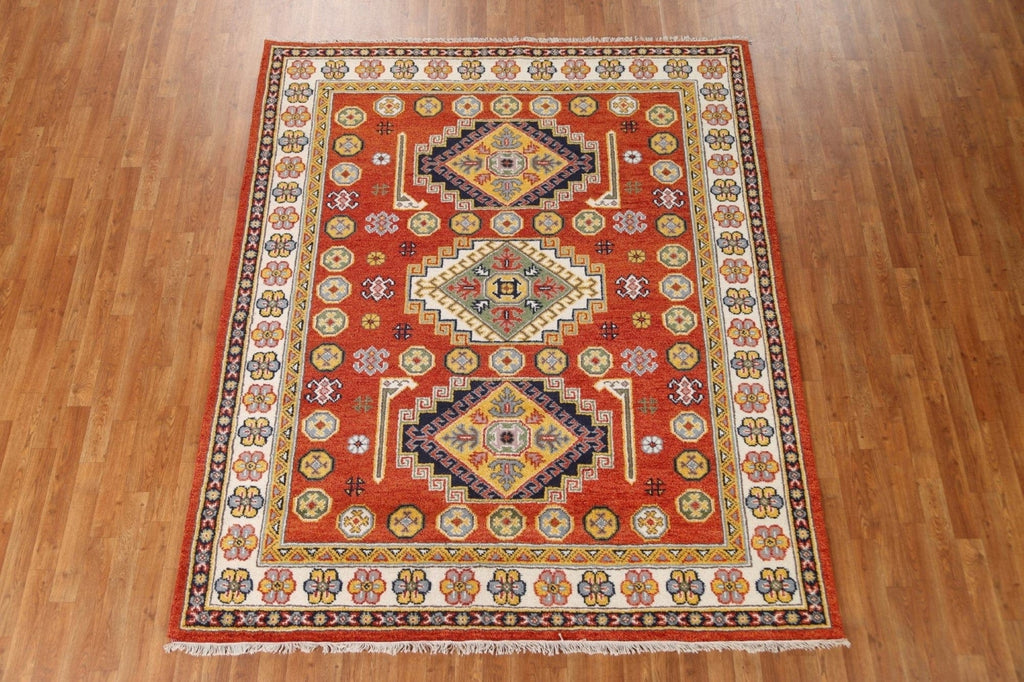 Hand-Knotted Kazak Oriental Area Rug 7x8