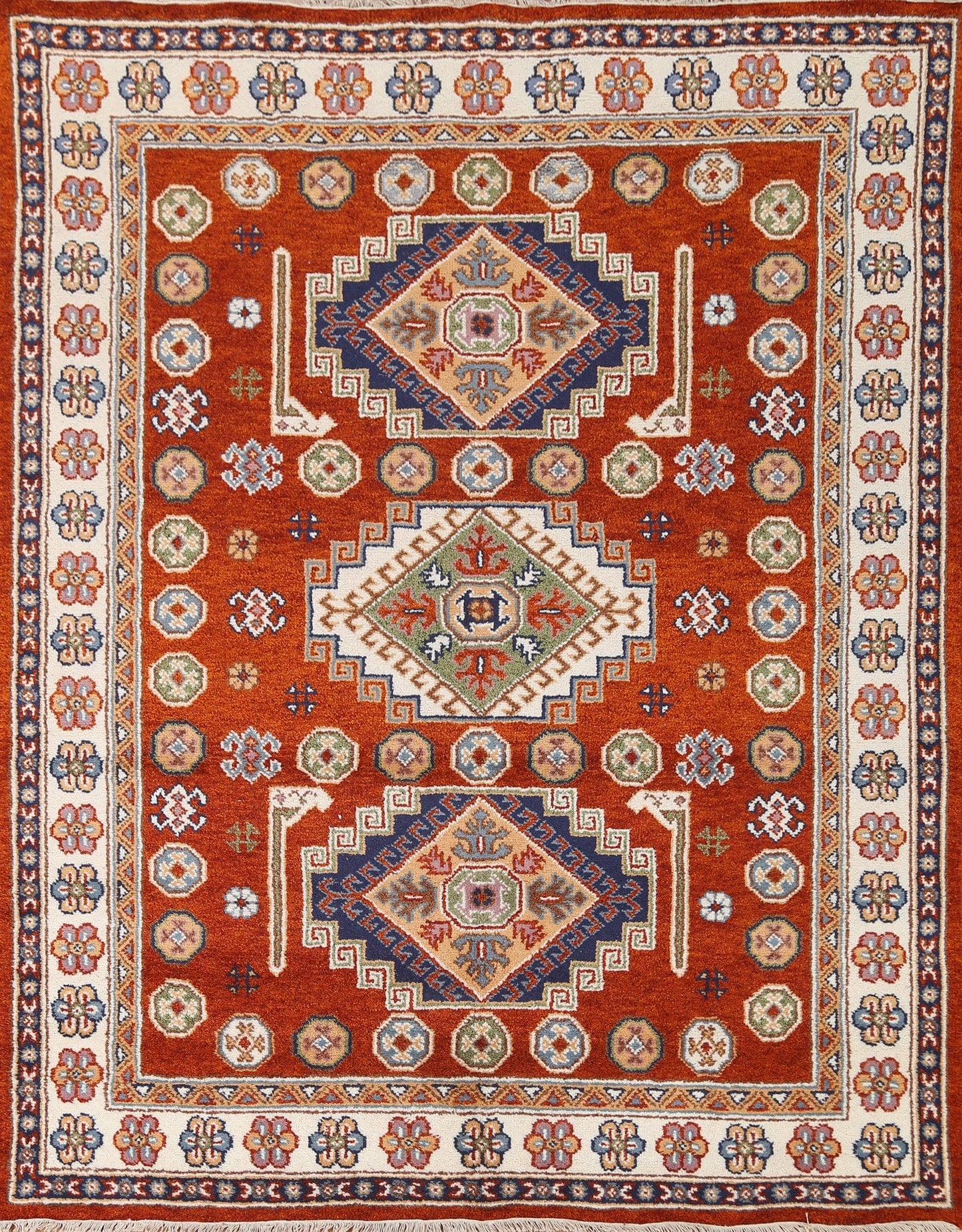 Geometric Kazak Oriental Area Rug 7x8