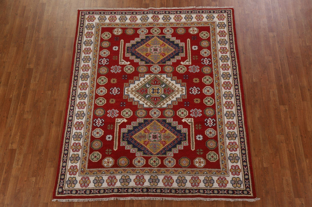 Red Geometric Kazak Oriental Area Rug 7x8