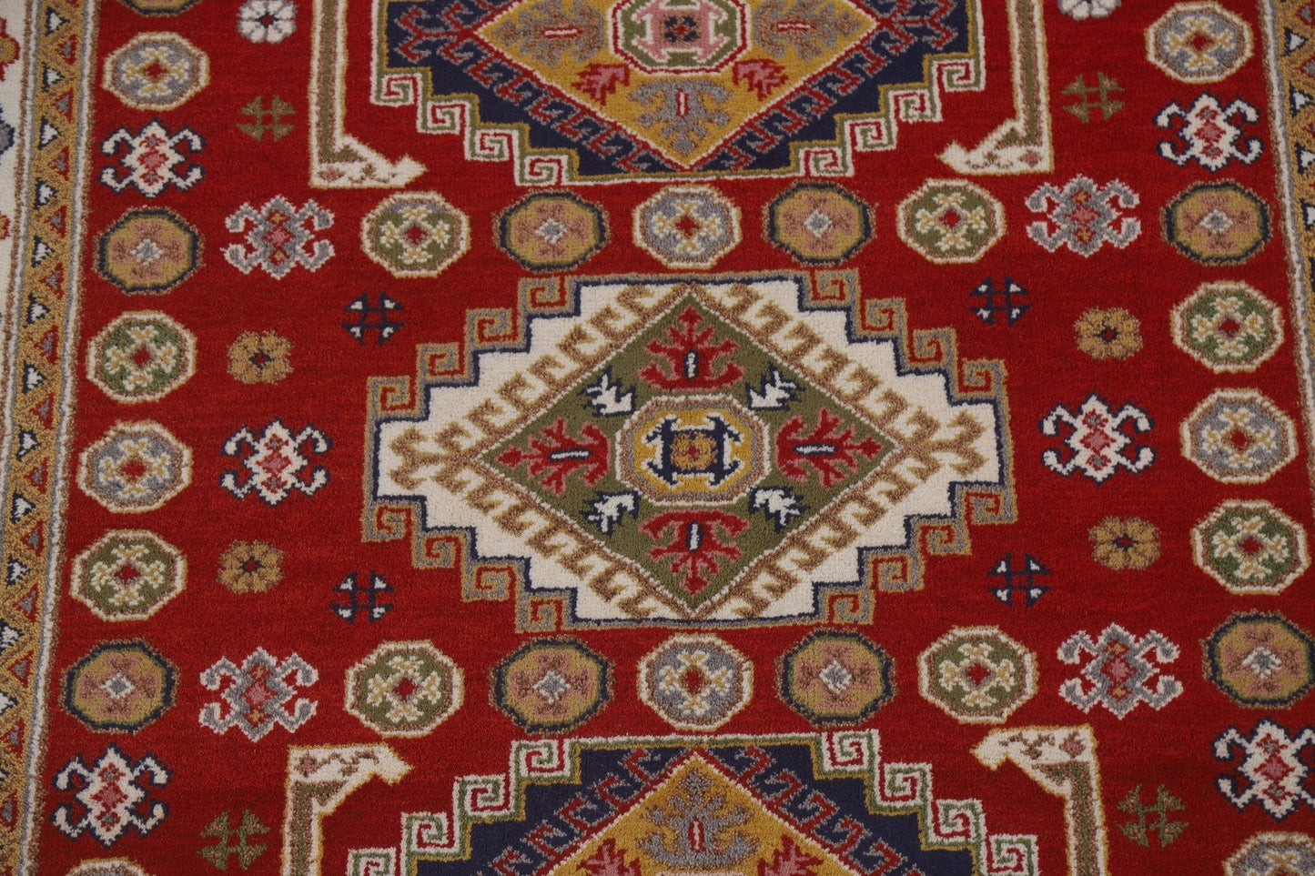 Red Geometric Kazak Oriental Area Rug 7x8