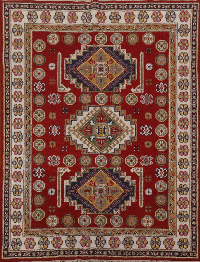 Red Geometric Kazak Oriental Area Rug 7x8