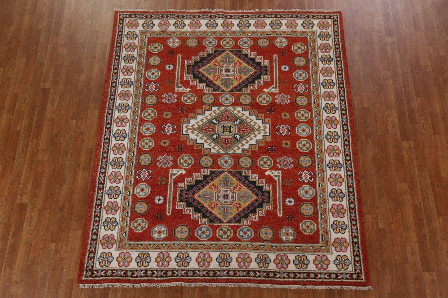 Geometric Wool Kazak Oriental Area Rug 7x8