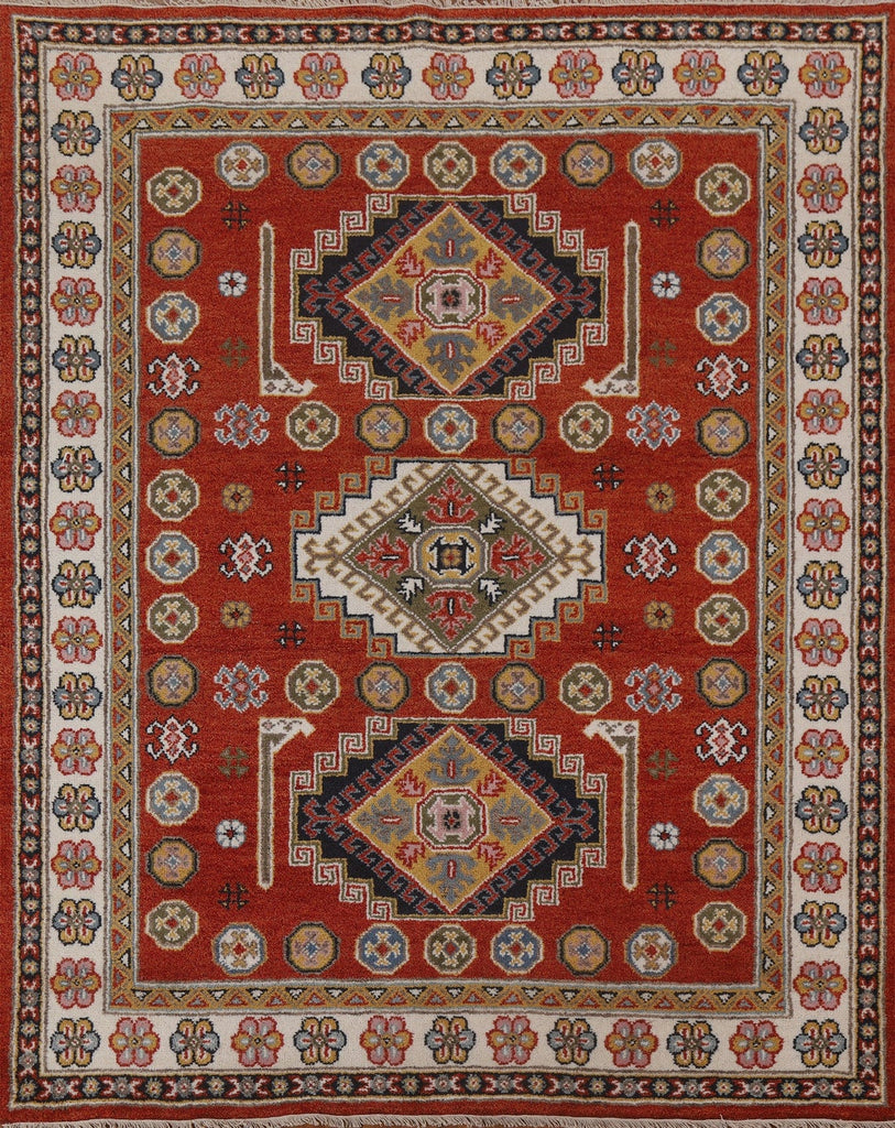 Geometric Wool Kazak Oriental Area Rug 7x8