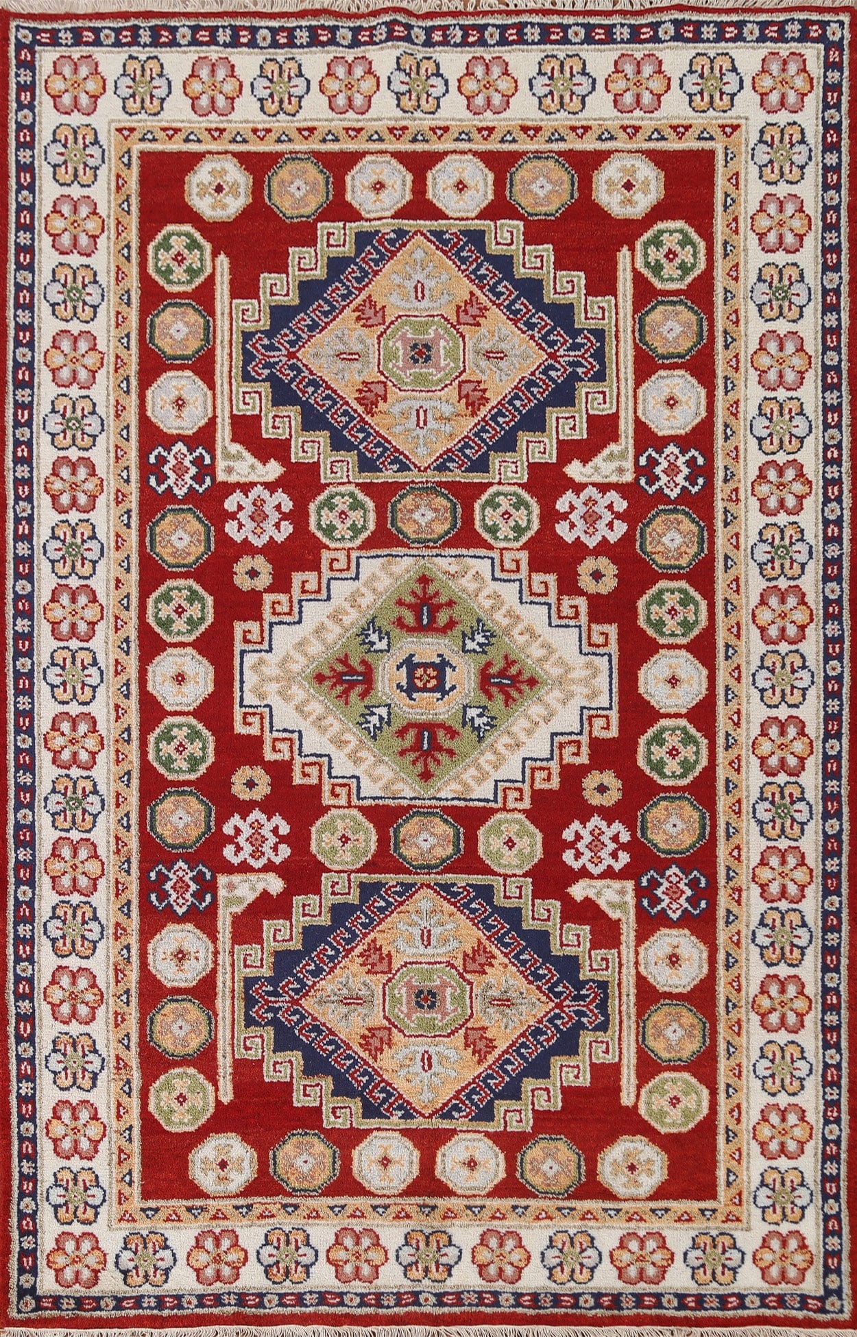 Geometric Red Kazak Oriental Area Rug 5x8