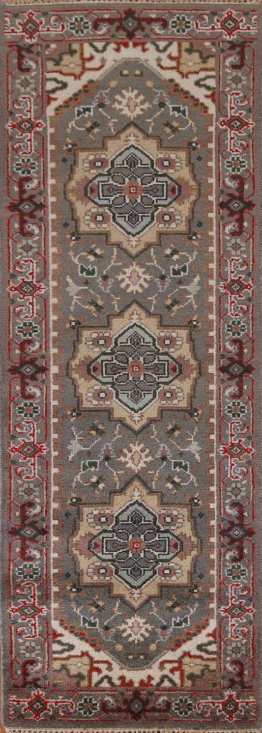 Hand-Knotted Heriz Serapi Oriental Runner Rug 3x8