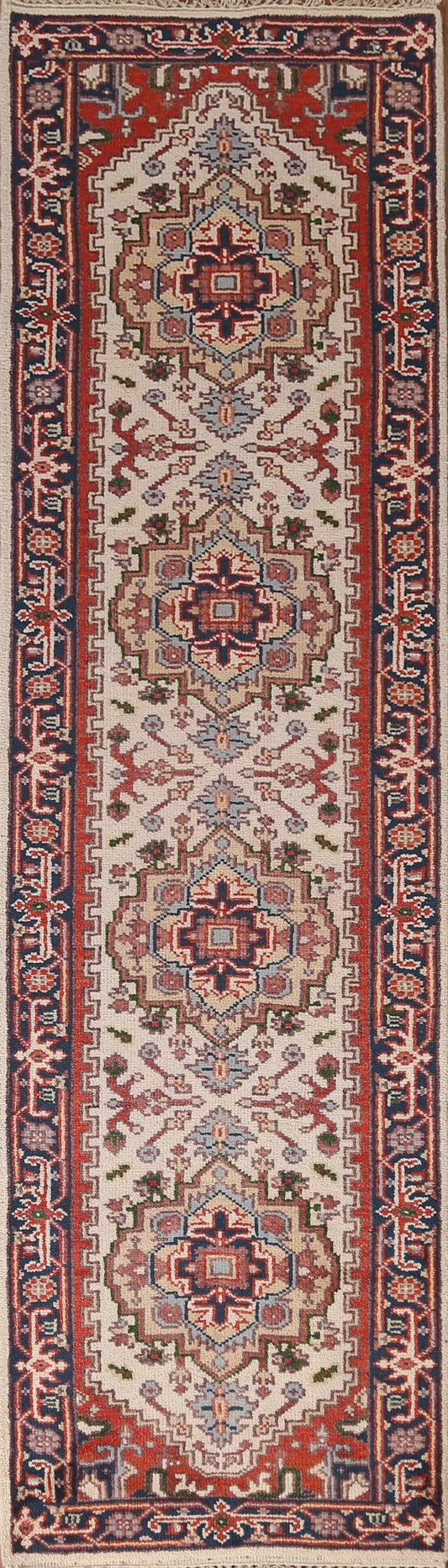 ivory Heriz Serapi Oriental Runner Rug 3x10