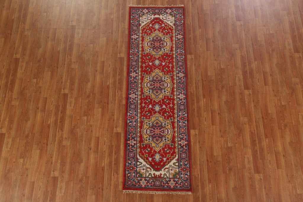 Red Wool Heriz Serapi Oriental Runner Rug 2x8