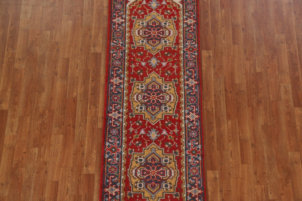 Red Wool Heriz Serapi Oriental Runner Rug 2x8