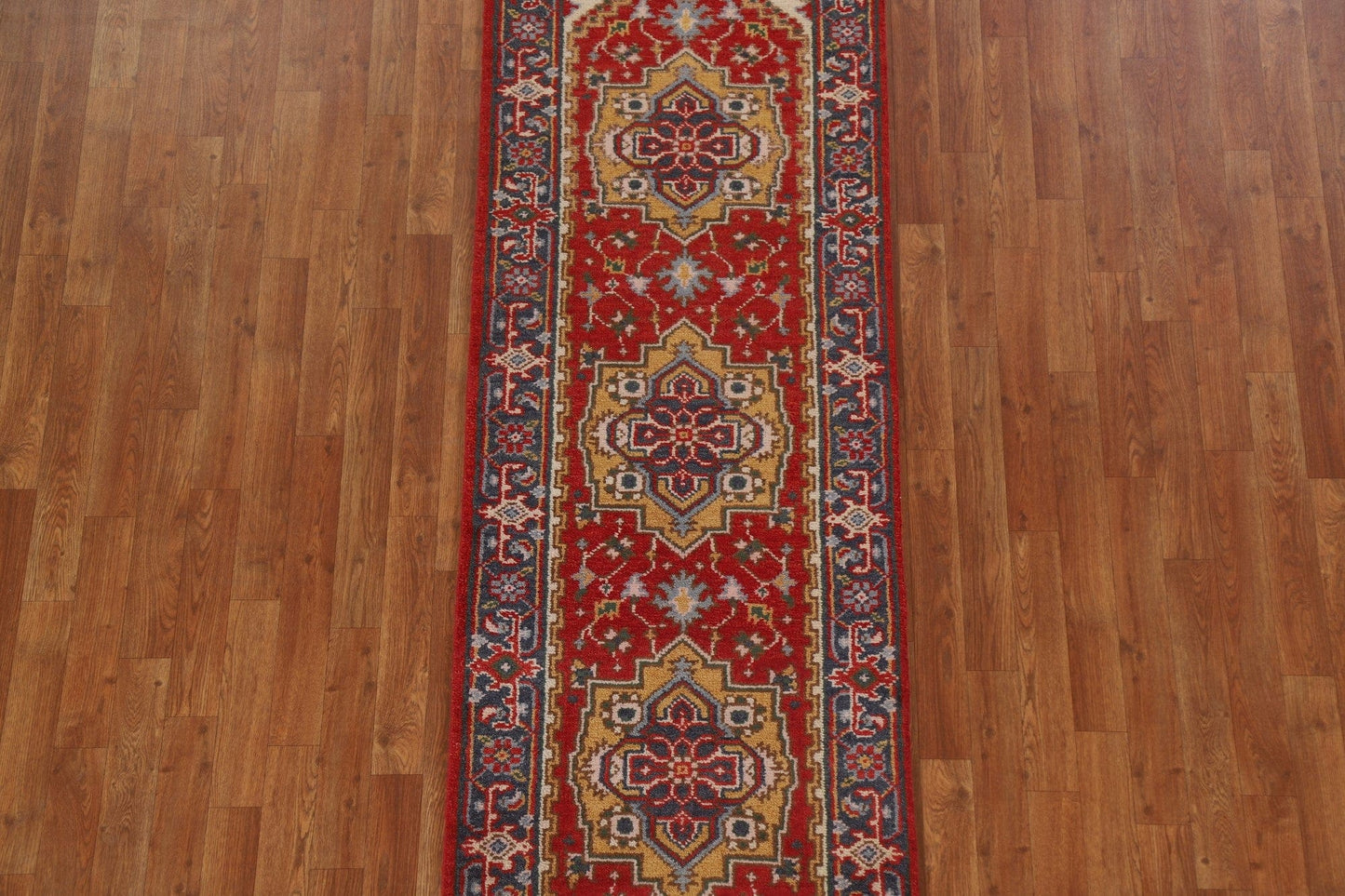 Red Wool Heriz Serapi Oriental Runner Rug 2x8