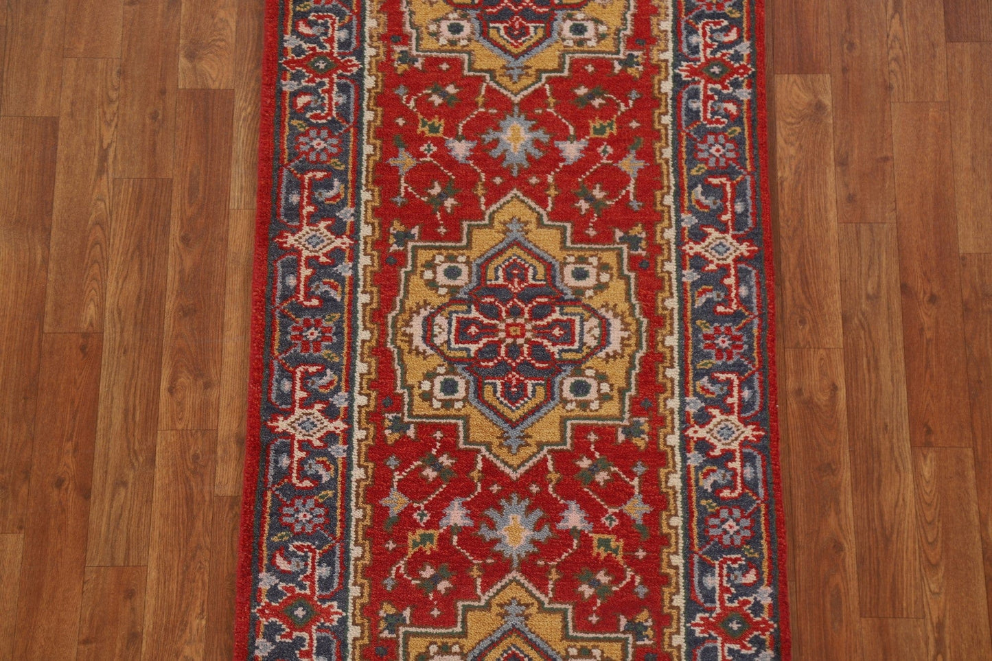 Red Wool Heriz Serapi Oriental Runner Rug 2x8