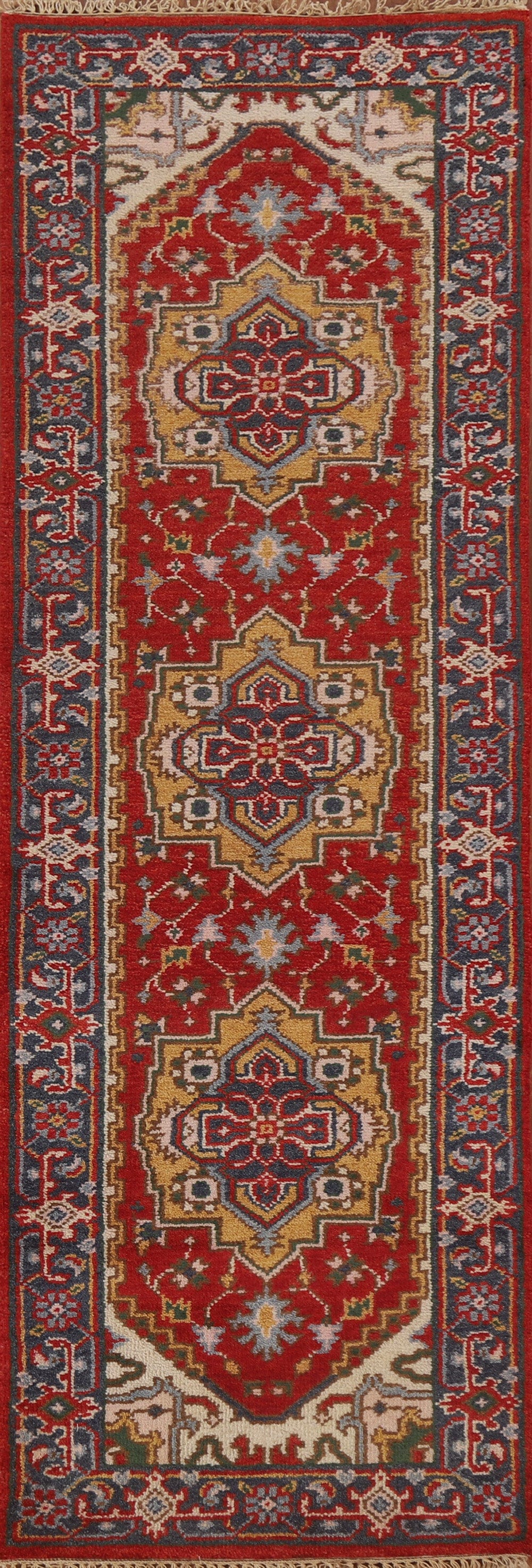 Red Wool Heriz Serapi Oriental Runner Rug 2x8