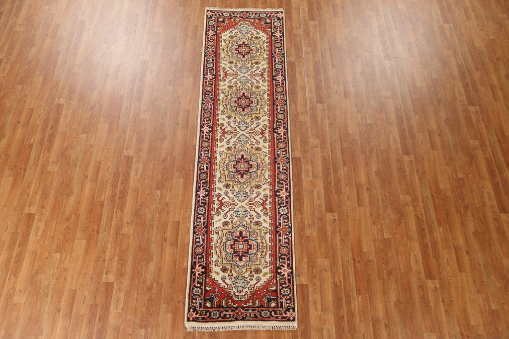 Hand-Knotted Heriz Serapi Oriental Runner Rug 3x10