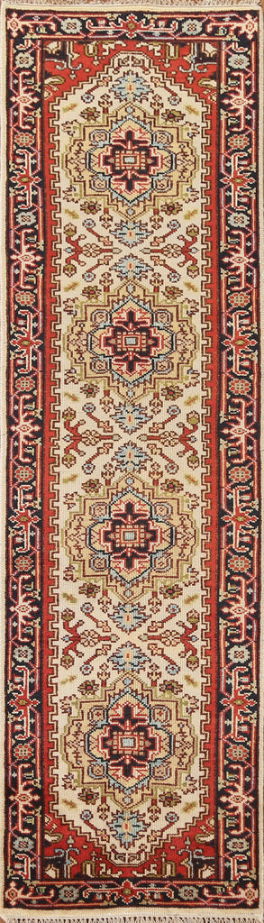 Hand-Knotted Heriz Serapi Oriental Runner Rug 3x10