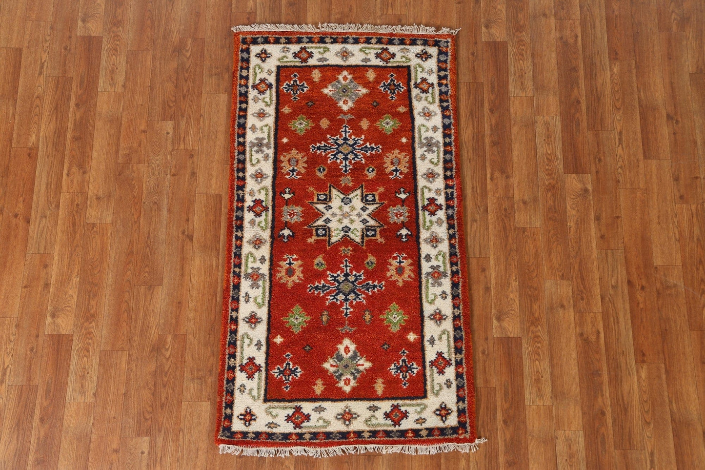 Geometric Kazak Oriental Runner Rug 2x5