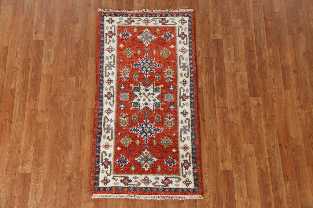 Geometric Kazak Oriental Wool Rug 2x5